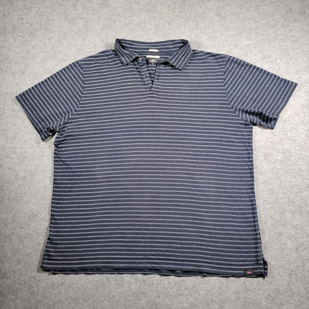 Faherty Reserve Polo Shirt Men's XL Navy Blue White Striped Organic Pima Cotton